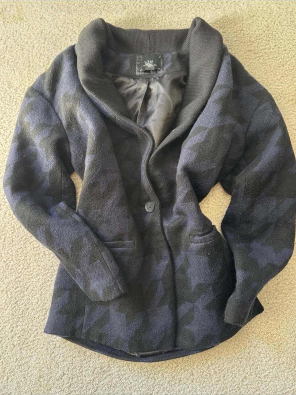 Vintage XXI Black & Dark blue Patterned Shawl-Collar Blazer coat y2k boho